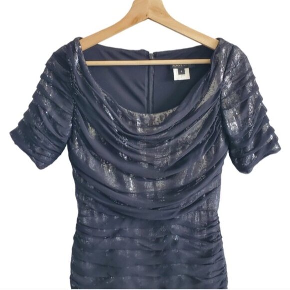 Tadashi Shoji Black Silk Sequin Sheath Dress Size 4 - Picture 3 of 11